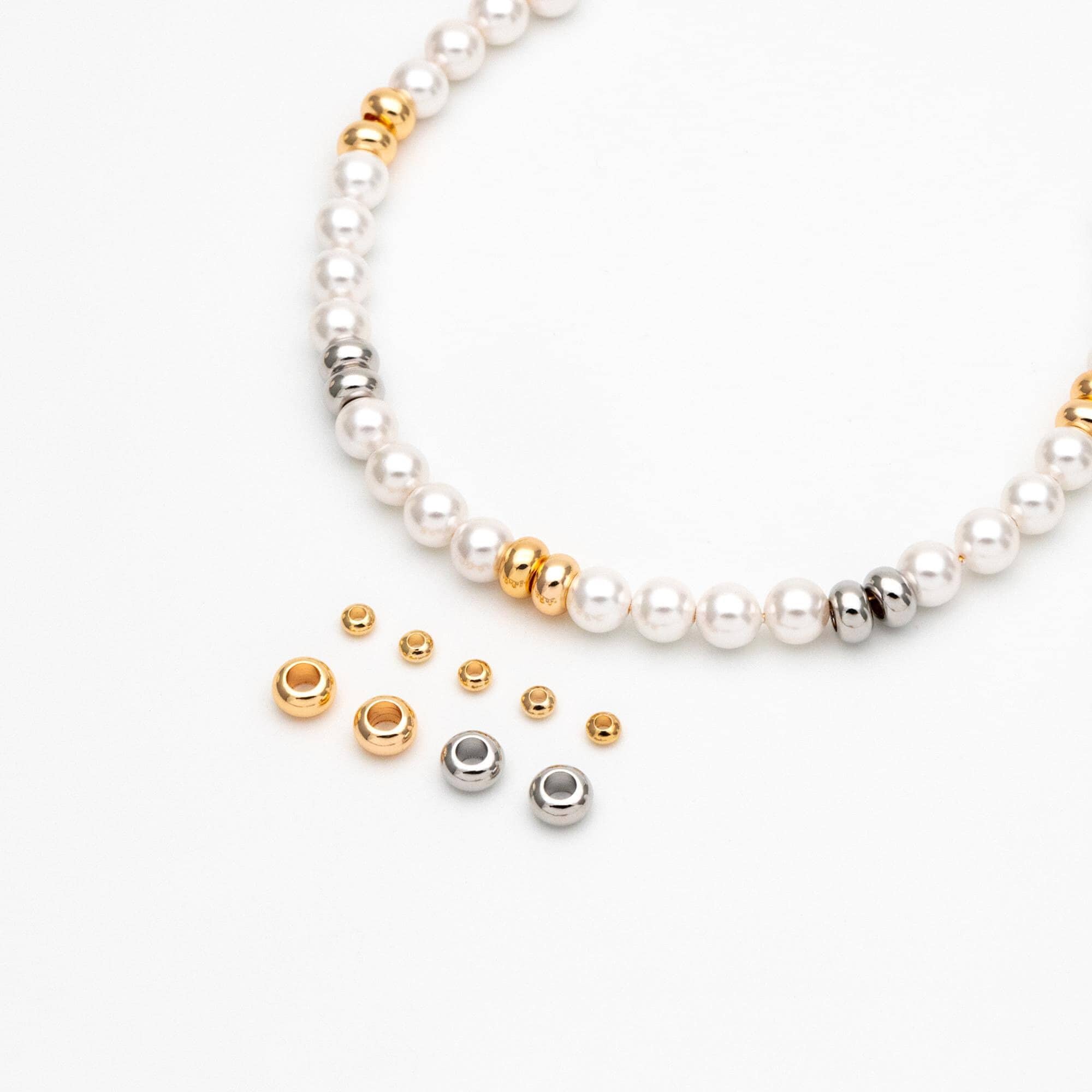 20pcs Gold/ Silver Rondelle Spacer Beads 3.5/ 6mm, Gold/ Rhodium plated Brass Large Hole Saucer Beads (GB-239)